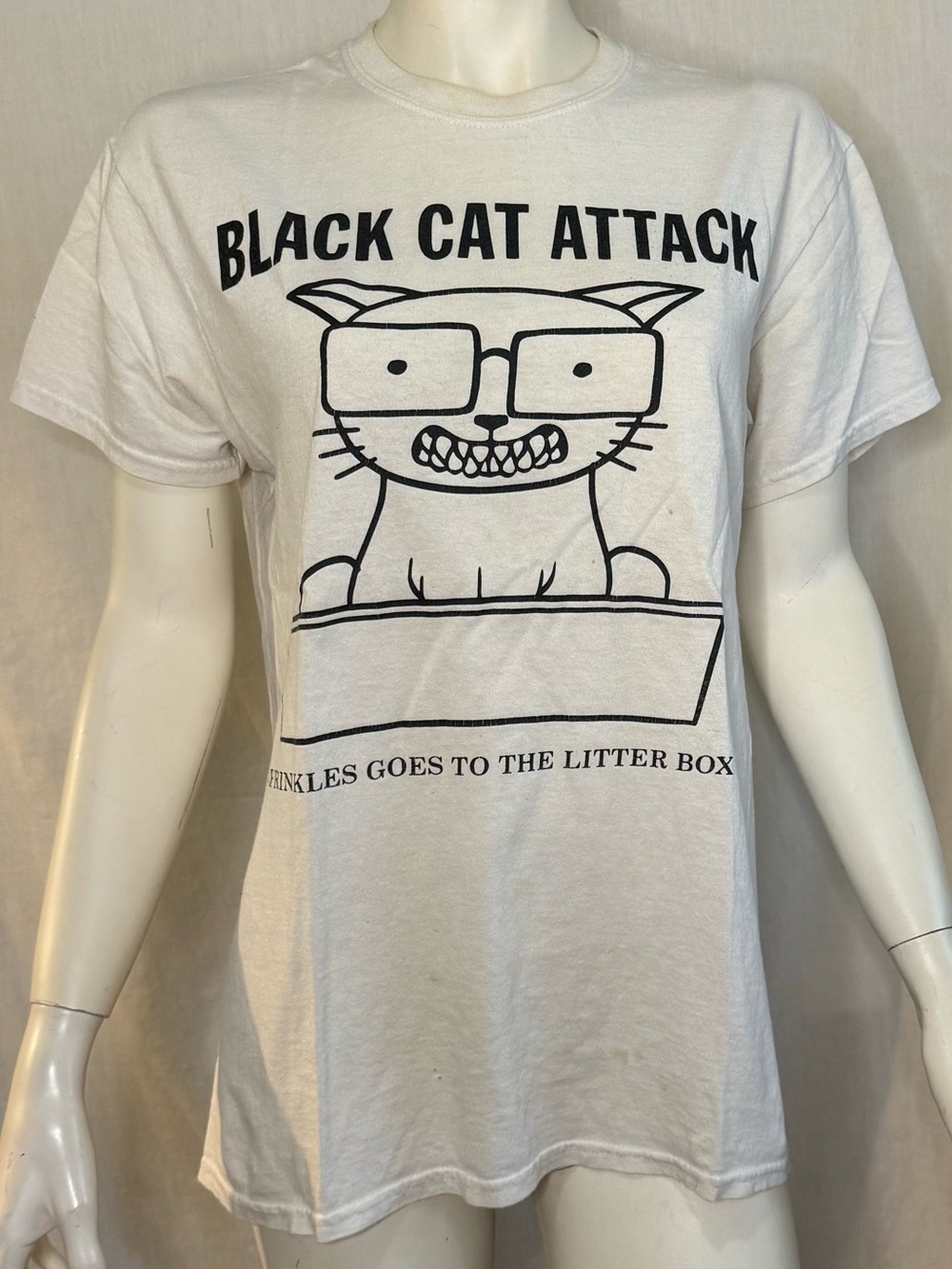 Black Cat Attack band white t shirt size medium